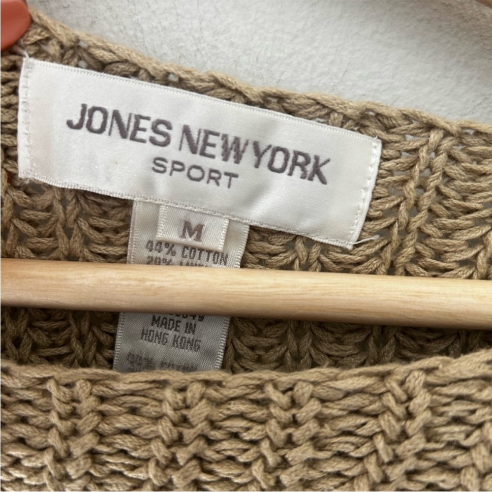 Linen Blend Jones New York Medium Tan Crew Neck Knit Sweater - Picture 2 of 4